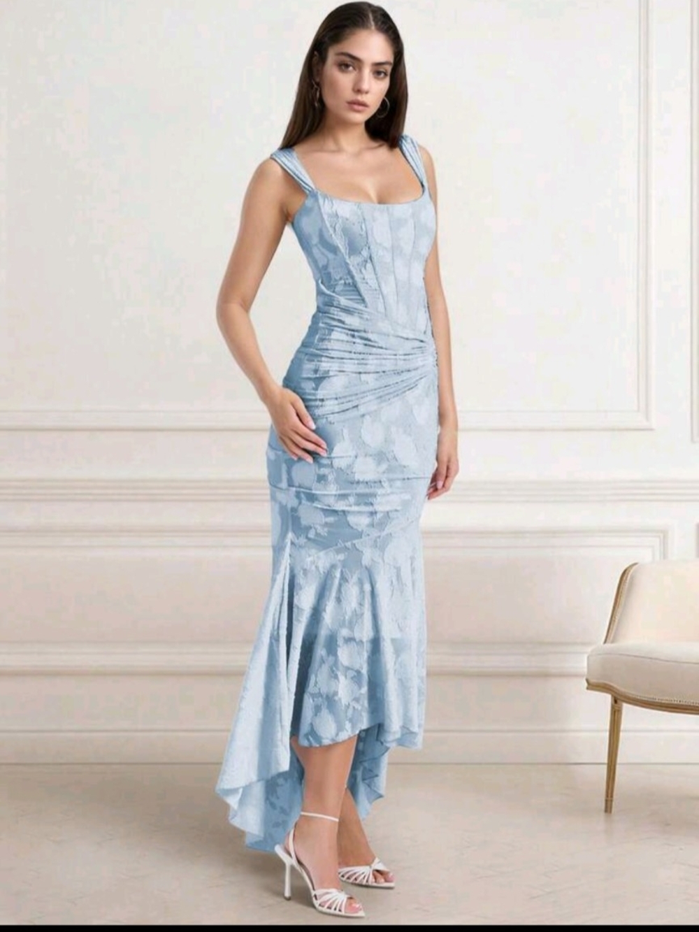 Corset Dress With Textured Floral Overlay Size M Mermaid Boning Ruched Bodycon - Picture 2 of 15